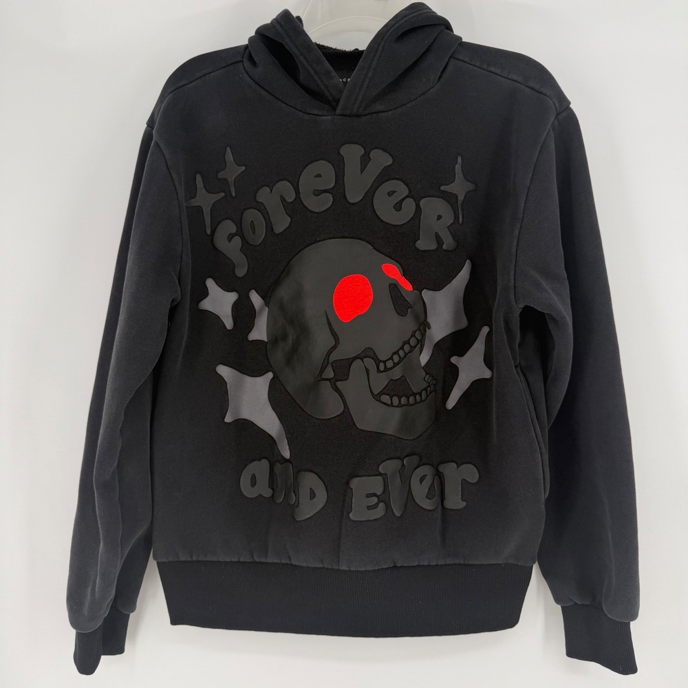 PacSun Mens Black Forever and Ever Skull Graphic Hoodie Sweatshirt Fleece Lined